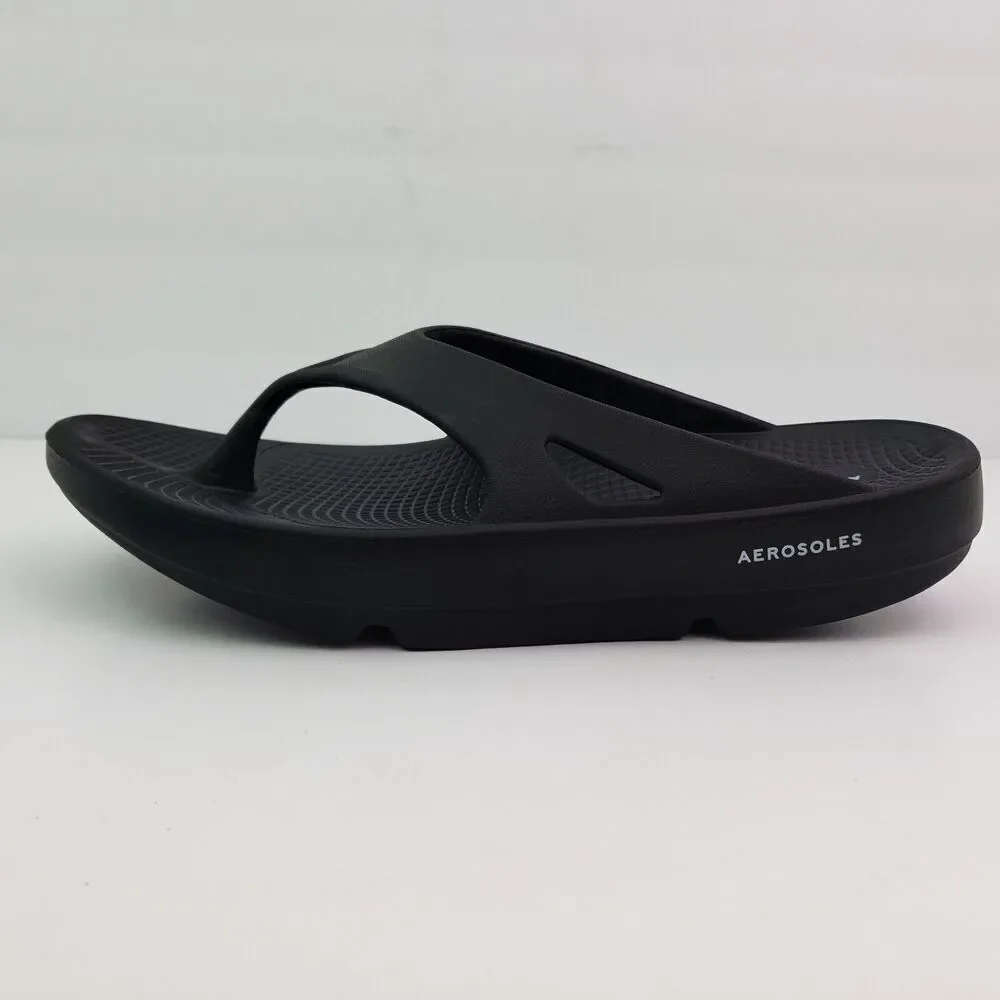 Aerosoles Mens Sz 8 Womens Sz 10 Black Slip On Recovery Thong Flip Flop Sandals